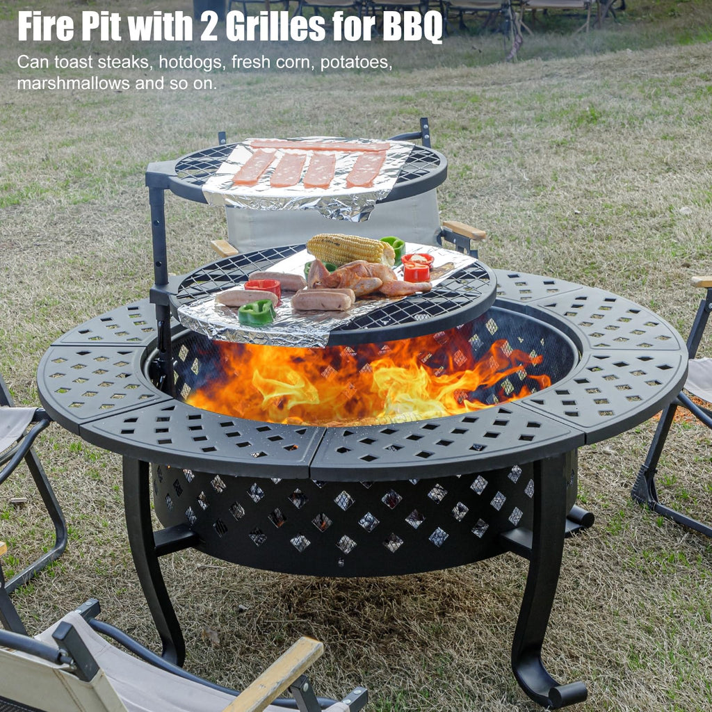42 Inch Outdoor Fire Pit with 2 BBQ Grills