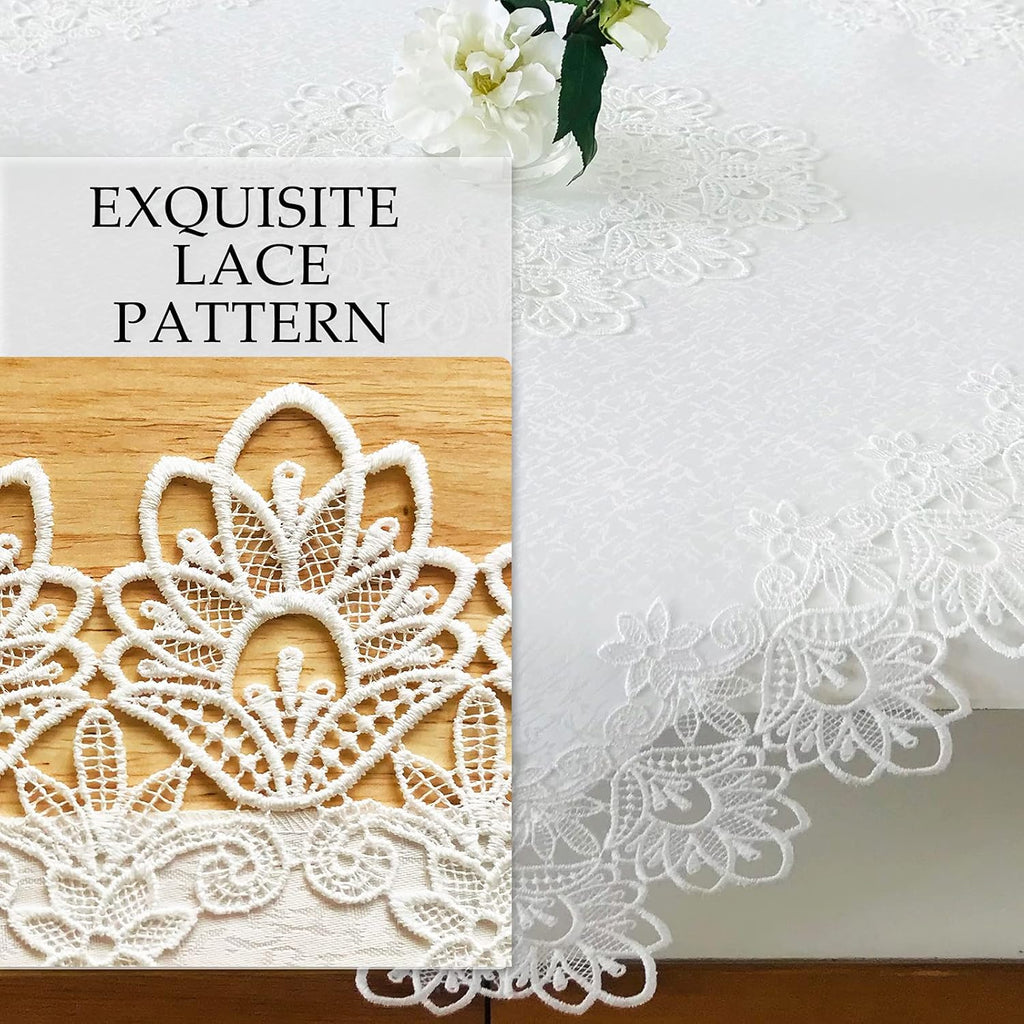 Lace Tablecloth for Rectangle Dining Tables 52 x 70 Inches White Peonies Lace Vintage Party Wedding 