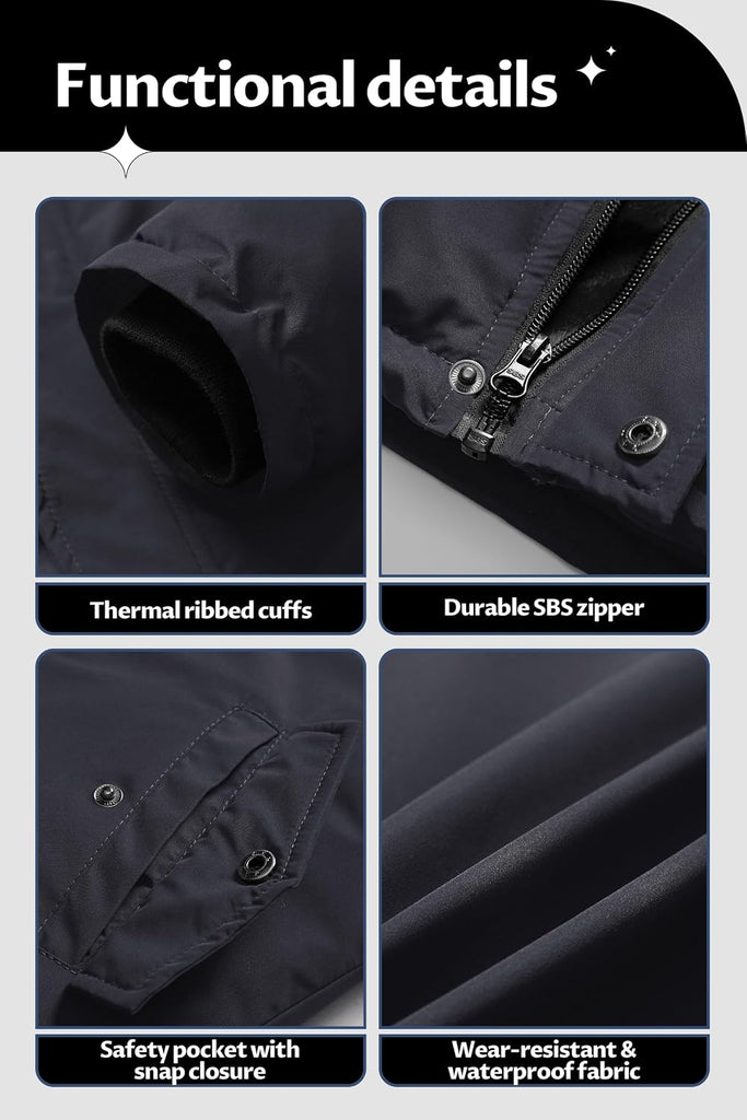 Boys' Waterproof Snow Coat Parka Windproof Winter Jacket With Detachable Fleece Hood