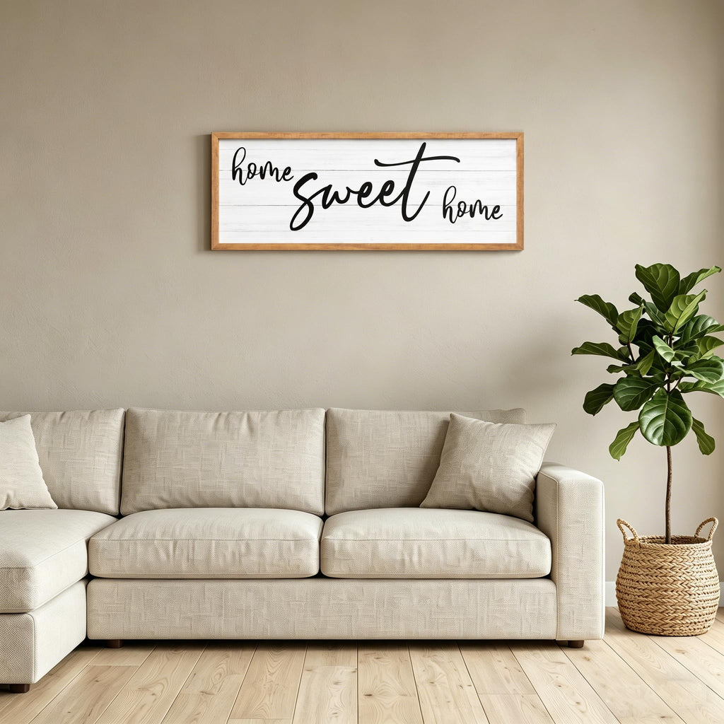 Sweet Home Sign Wall Decor 40''×15'' Large Framed Wood Wall Art Sign, Rustic Farmhouse Wall Decor Entryway