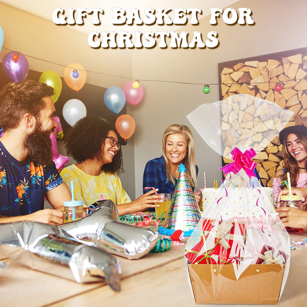 30 Pcs Basket for Gift Empty DIY Bulk Gift Basket Kit with Handle Kraft Cardboard Tray with 30 Bag 30 Bow Market Tray