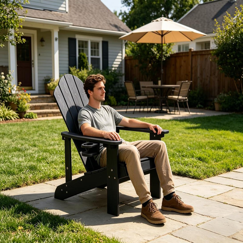 Adirondack Chair, All-Weather Can Used Patio Chair with Cup Holder, Sturdy Outdoor Lawn Chair, Low Maintenance Surface