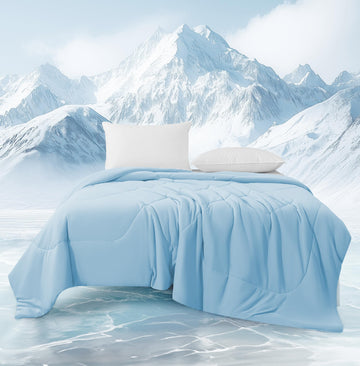 Cooling Comforter Queen Size - Blue Lightweight Summer Cooling Blanket for Hot Sleepers Night Sweats, Double-Sided