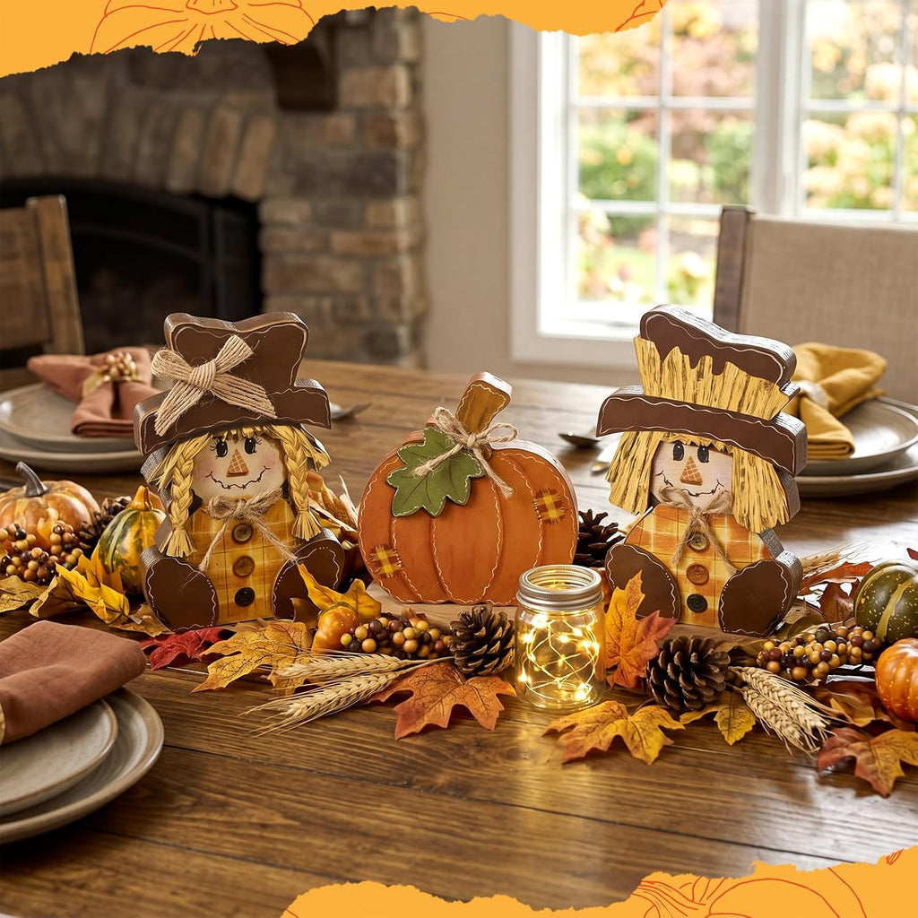 Rustic Fall Scarecrow Decorations Farm Pumpkin Friends Set - Set of 3