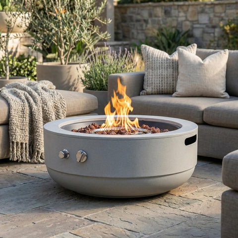 24 Inch Propane Fire Pit Bowl, 50000 BTU Round Steel Gas Fire Pit with Lid, Portable Outdoor Fire Table