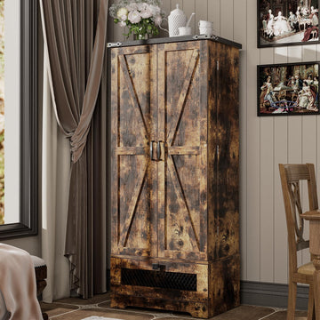 Farmhouse Pantry Cabinet with Adjustable Shelves and Drawer, Kitchen Cabinet Buffet Cupboards Storage Brown