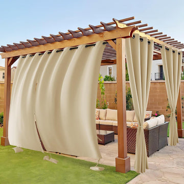 Outdoor Curtains Windproof - Waterproof Blackout Curtain with Weight Bags, Privacy Insulated Drapes Screen Porch