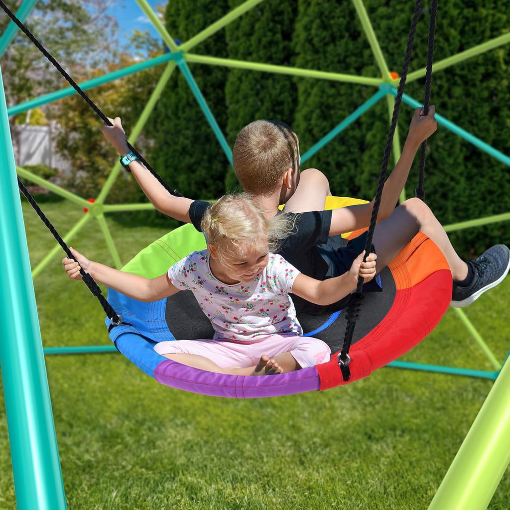 10 ft Climbing Dome Swing Set with Saucer Swing for Kids 3-12 | Jungle Gym for Kids Outdoor Backyard, Supports