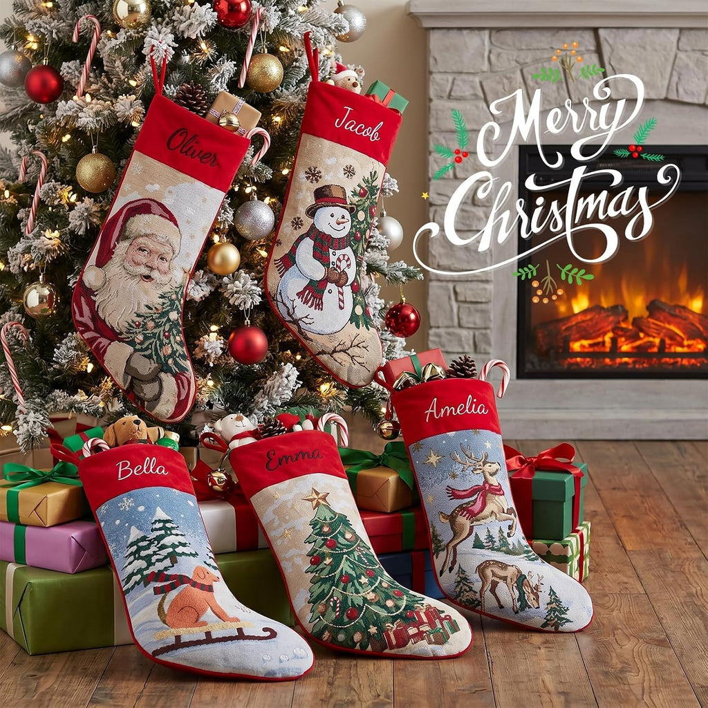 With Embroidered Name,Soft Velvet Cuff with Snowman Jacquard Design Xmas Stockings,18Inches Vintage Stocking