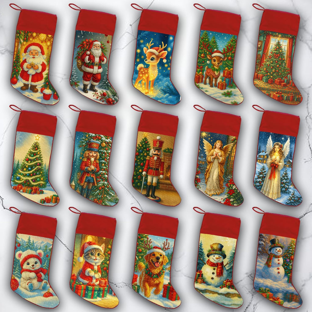 Personalized Needlepoint Christmas Stockings, 2D Plush Angel Stockings with Names, Xmas Stocking for Kids, Holiday