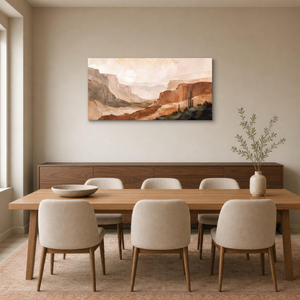 Desert Canvas Wall Art, 48 x 24 Inch Warm Southwest Cactus Landscape Print, Large Terracotta Neutral Horizontal Wall