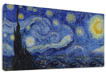 Starry Night by Vincent Van Gogh Classic Wall Art Reproduction Print On Canvas Framed Decor 20" x 40"