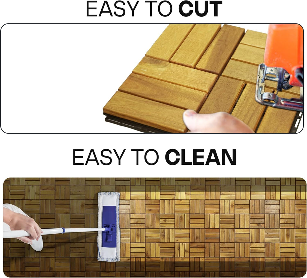 Interlocking Deck Tiles - 12"x12" Indoor & Outdoor Flooring Tiles, Wood Deck Tiles for Balcony & Backyard, Weather & UV