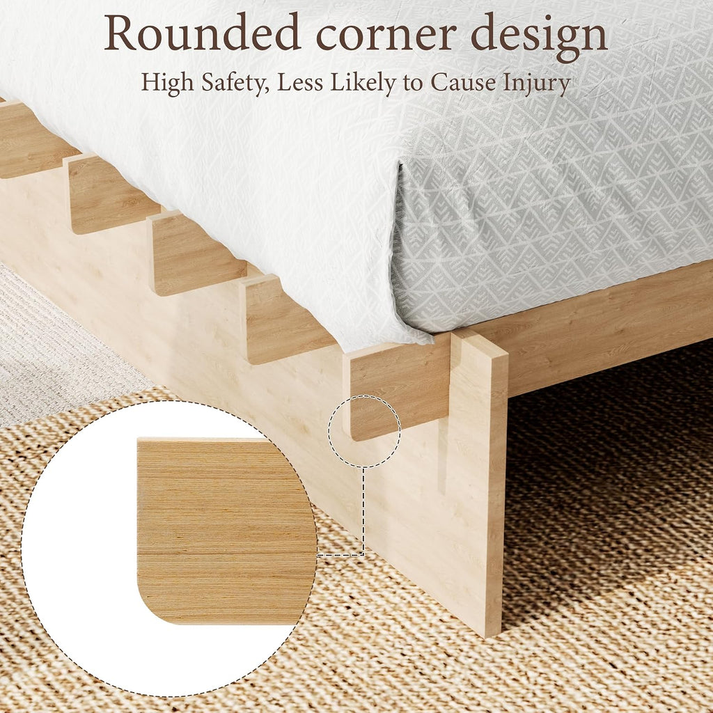 Japanese Platform Bed Frame with Wooden Slats, Easy Assembly