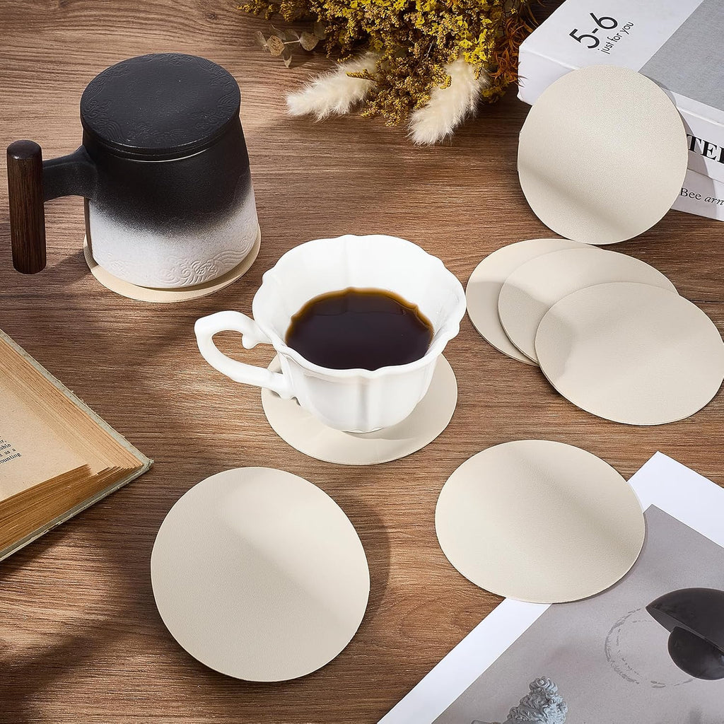 Round Leather Coasters for Drinks, 4"" Dual Sided Washable Cup Coasters for Coffee Tabletop, Drinking Coaster - Set of 60