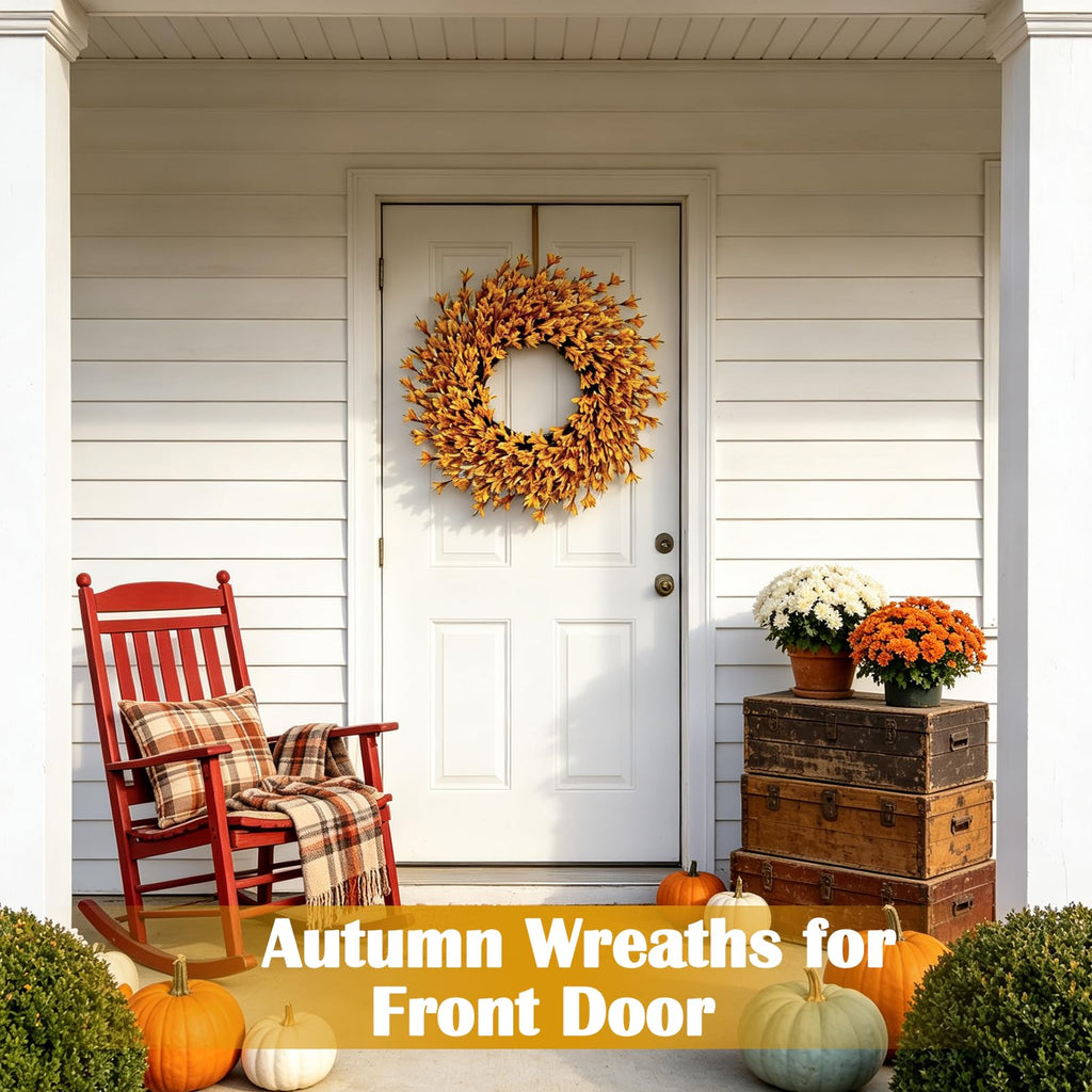 26 Inch Large Golden Yellow Fall Wreaths for Front Door, Fall Door Wreath