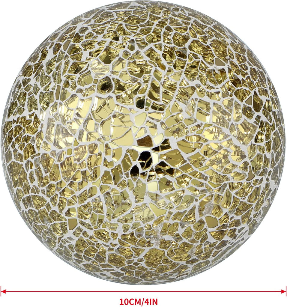 4" Gold Mosaic Glass Decorative Orbs for Bowls and Vases - Set of 3