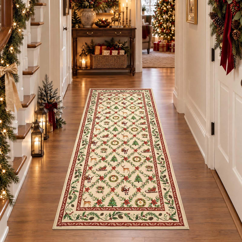 2x5 Christmas Runner Rug Santa Washable Non Slip Winter Decor Red