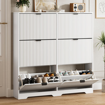 Shoe Cabinet Storage with 6 Flip Drawers, White