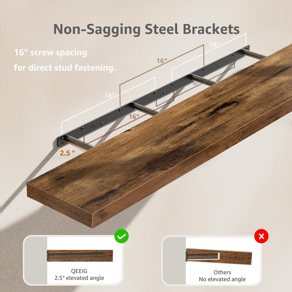 Extra Long Floating Shelves for Wall (Brown, Set of 2, 55.1")