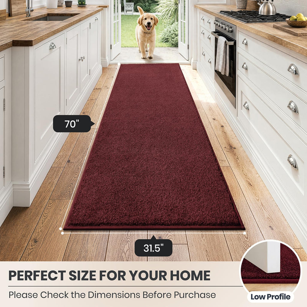 Hallway Runner Rug, 31.5" x 70", Burgundy Red