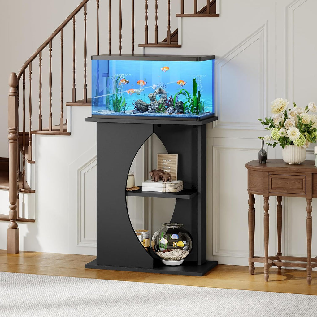 10 Gallon Fish Tank Stand, Wooden Aquarium Stand with 3-Tier Storage Shelves, Heavy Duty Turtle Reptile Terrarium