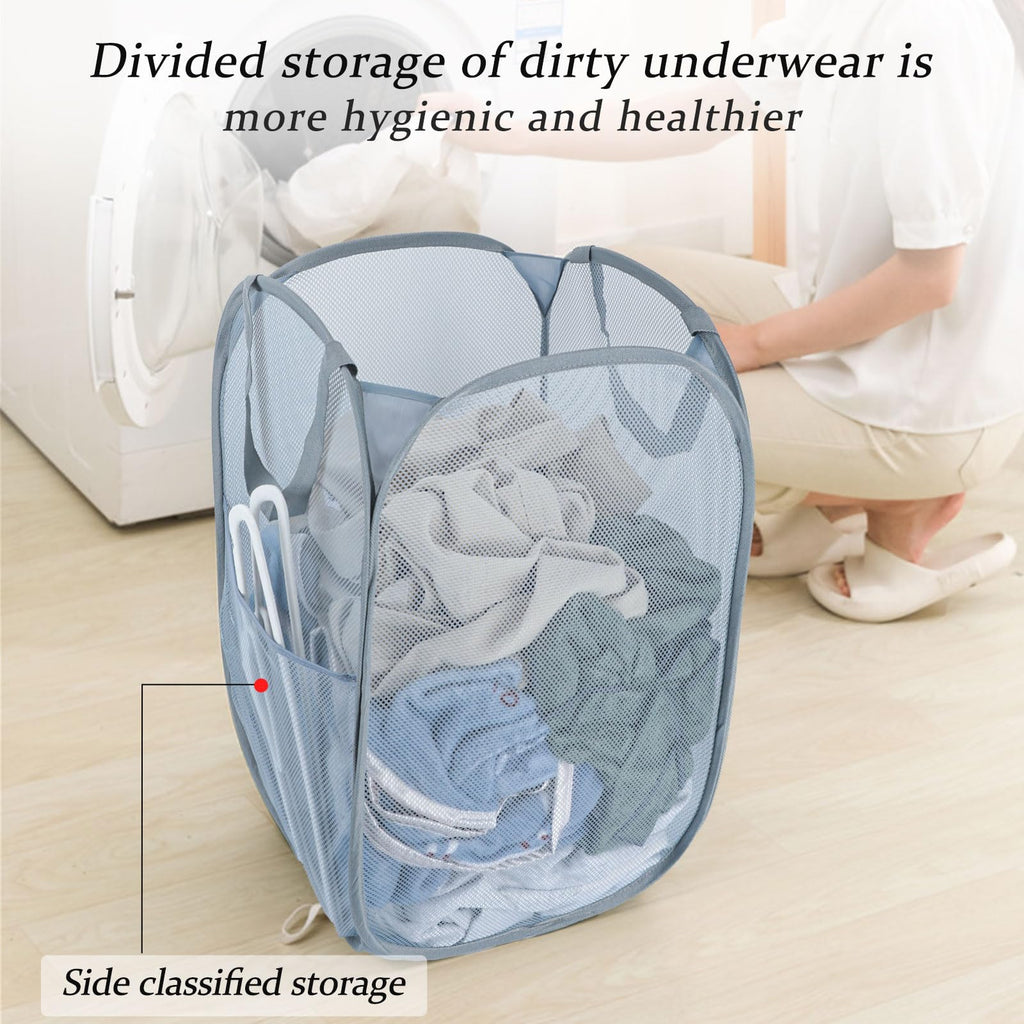 Pop Up Laundry Hamper 100L, Large Collapsible Mesh Basket with Pocket