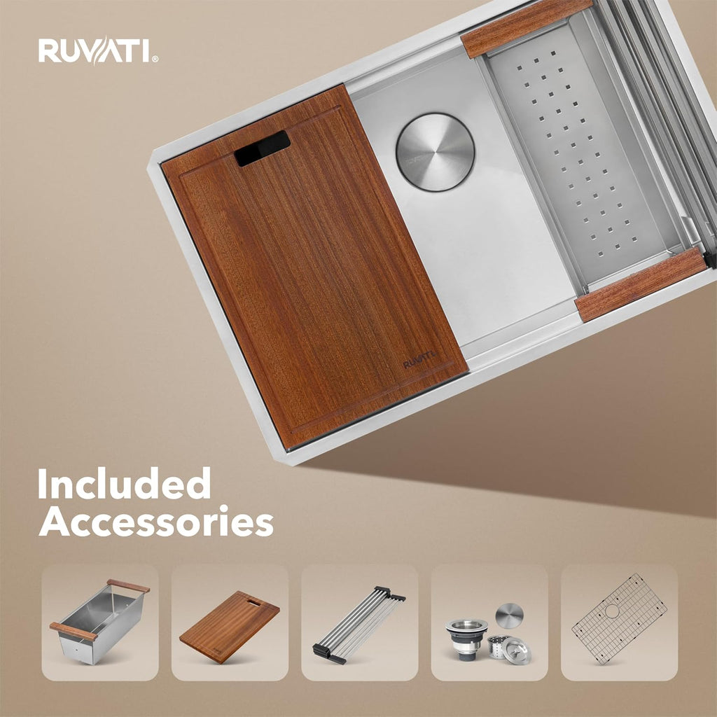 32-in Stainless Steel Undermount Workstation Kitchen Sink-RVH8300