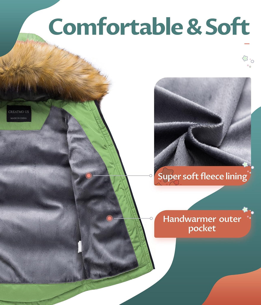 Boy's Winter Parka Water Resistant Hooded Puffer Fleece Lined Jackets Coats
