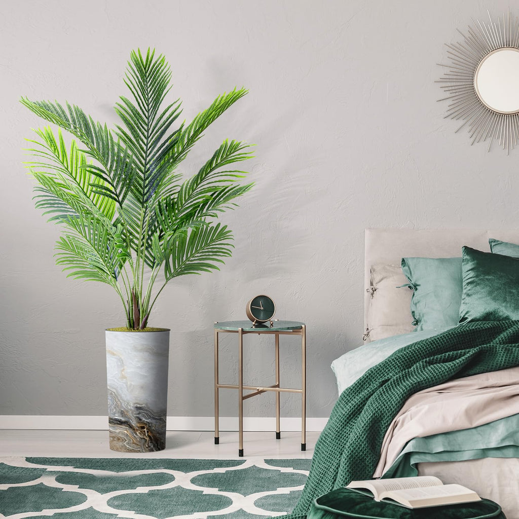 Artificial Tree in Modern Granite Effect Planter, Fake Areca Tropical Palm Silk Tree for Indoor and Outdoor Home