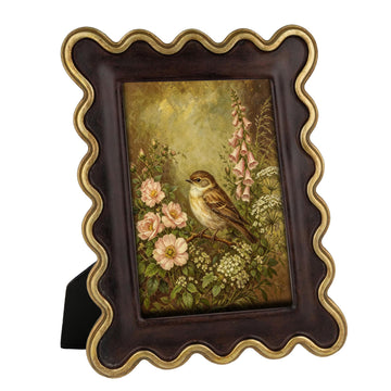 4x6 Inch Vintage Scalloped Picture Frame, Mid Century Modern Antique Photo Frames with Glass Front, Photo Display