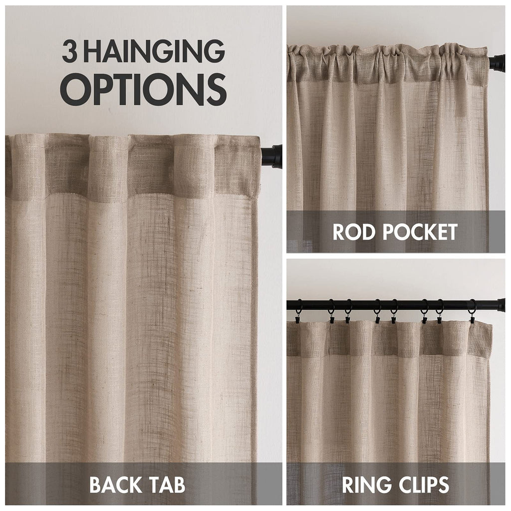 Taupe Linen Curtains 52x108 Inch Long Living Room Decor