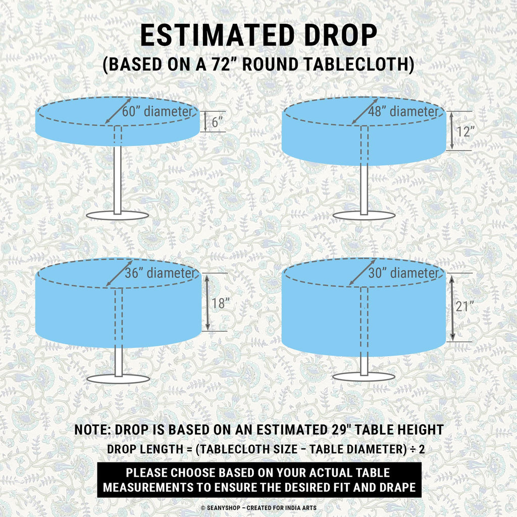 Cotton Block Print Tablecloth Round 72 inch, Blue Green
