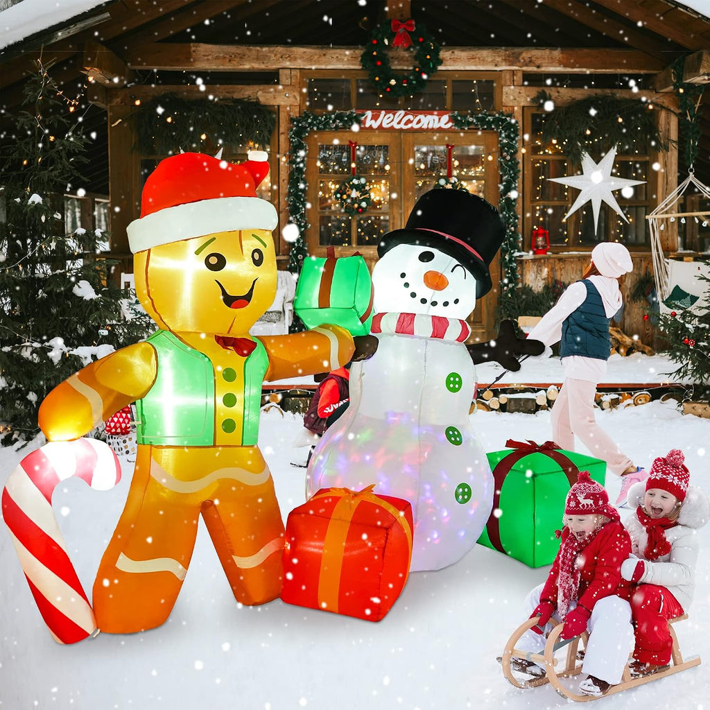 6 FT Christmas Decorations Outdoor Inflatables Gingerbread Man Snowman Blow Up Yard Decor, Outdoor Inflatables