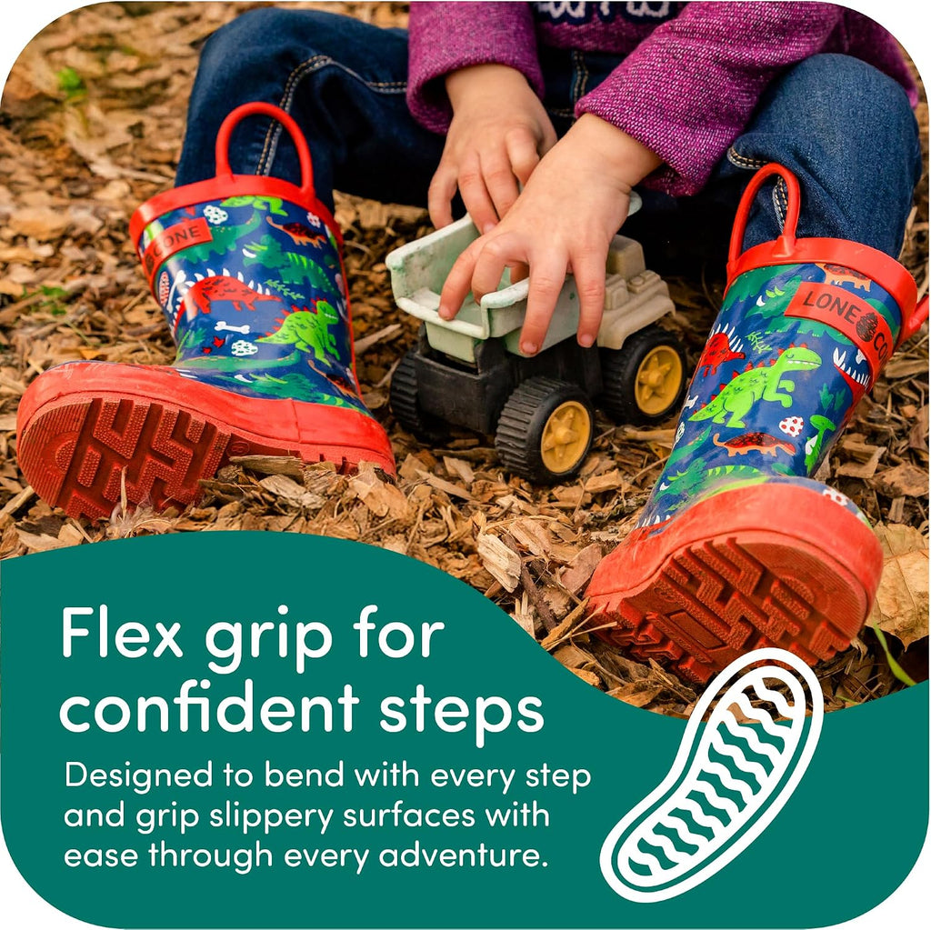 Rain Boots with Easy-On Handles in Fun Patterns for Boys and Girls