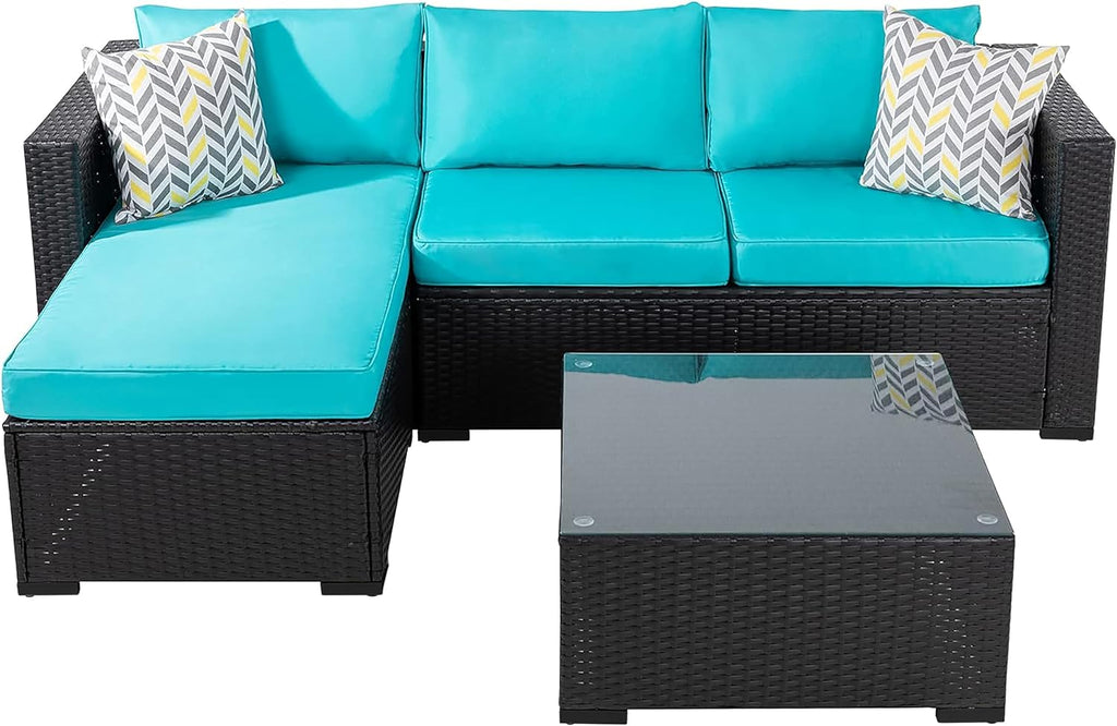3 Pcs Patio Furniture Set,Outdoor Sectional Black Wicker Patio Conversation Set,All-Weather Rattan Patio Couch with
