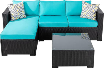 3 Pcs Patio Furniture Set,Outdoor Sectional Black Wicker Patio Conversation Set,All-Weather Rattan Patio Couch with