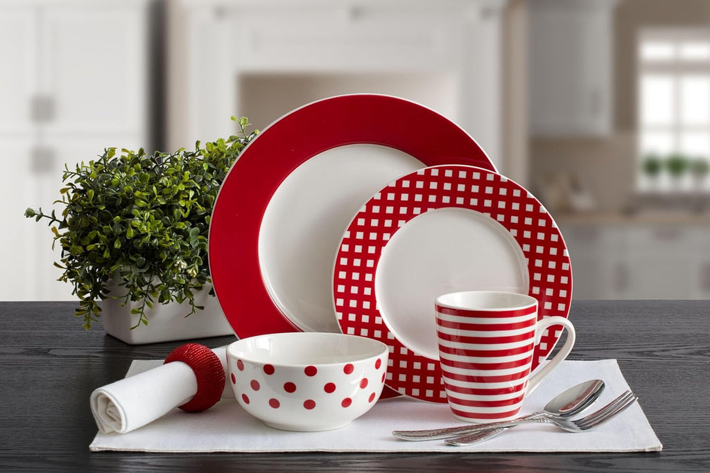 Kenna Red 16-Piece Porcelain Dinnerware Set, Service for 4