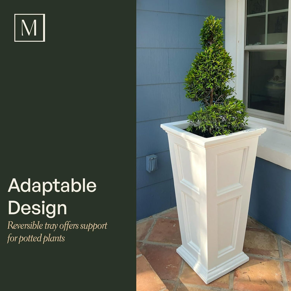 Fairfield 34in Self-Watering Tall Square Planter, Black | Self-watering, All season, Fade resistant, Reversible