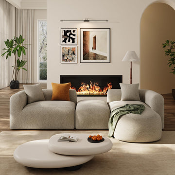 119" Curved Modular Sectional with Ottoman, Light Brown