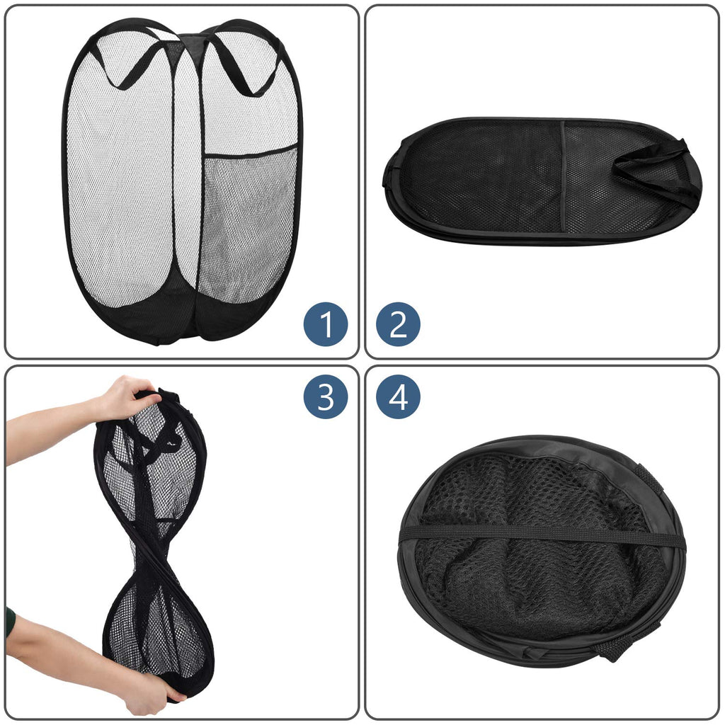 Mesh Popup Laundry Hamper, 2pcs Mesh Laundry Basket Collapsible with Side Pocket and Reinforced Handles, Solid Bottom