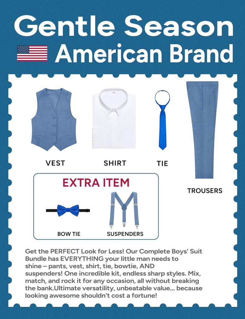 Boys Complete Suits Set with Suspenders Standard & Husky