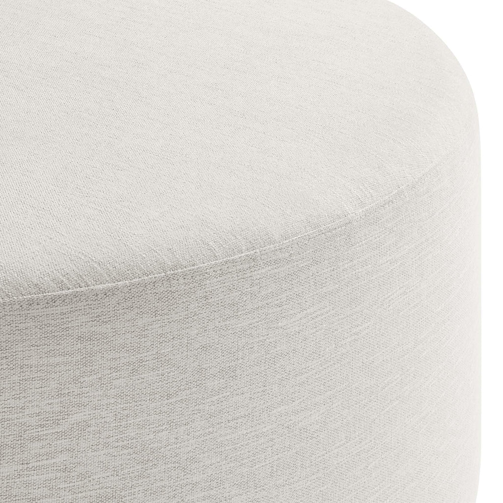 Callum 38 Inch Round Ottoman in Ivory Fabric - Heathered Woven Fabric - Versatile Upholstered Coffee Table and