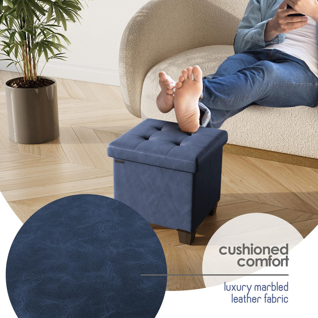 Storage Ottoman Cube with Small Bin, 15-in Square Ottoman with Storage, Small Ottomans Foot Rest, Leather Foot