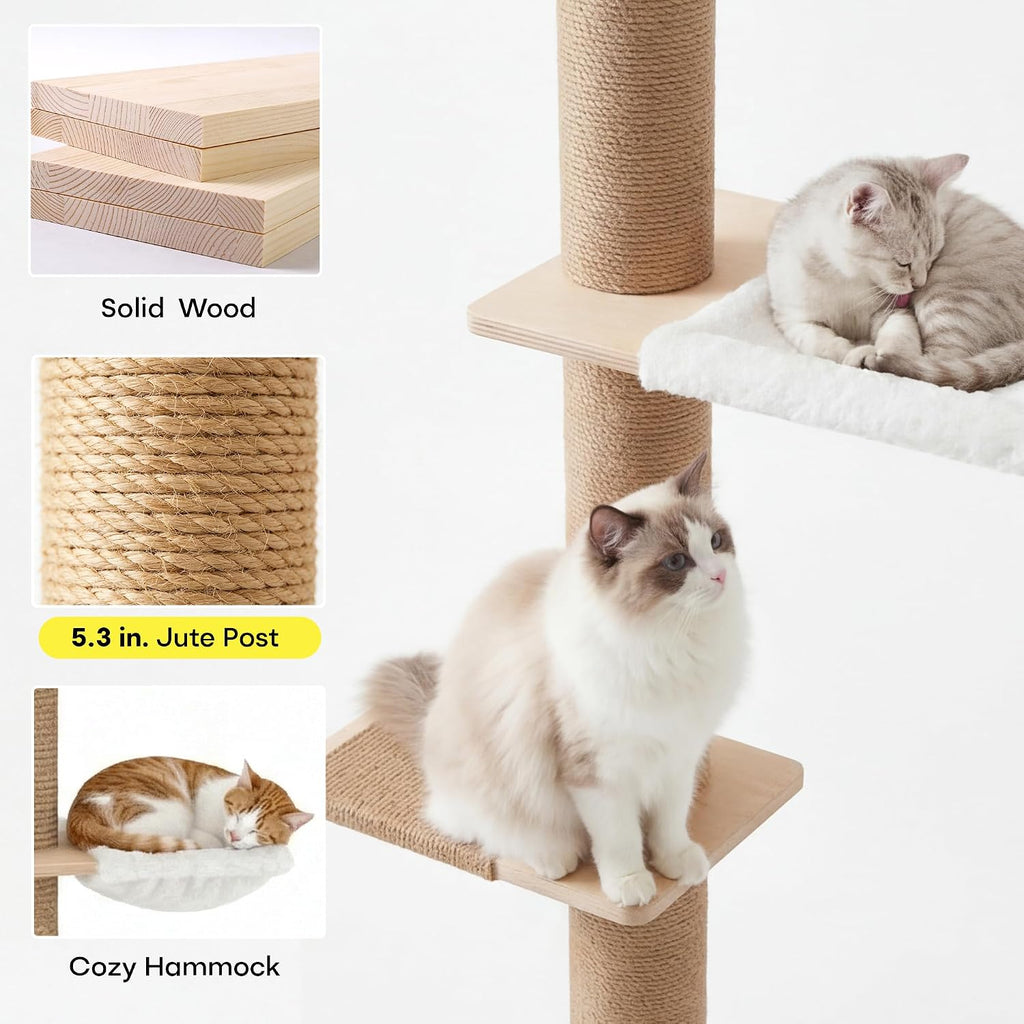 Floor to Ceiling Cat Tree, 5 Tier Adjustable Height Climbing Tower