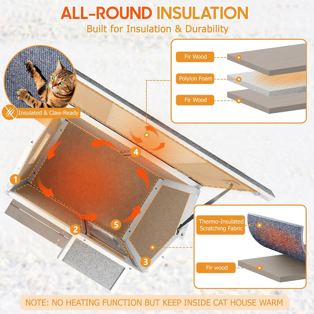 Insulated Outdoor Cat House with Balcony, Raised Feral Shelter