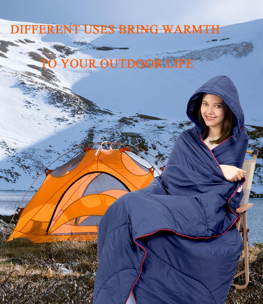 LH Puffy Camping Blanket, 79 x 54 in Wearable Stadium Blanket for 2 People
