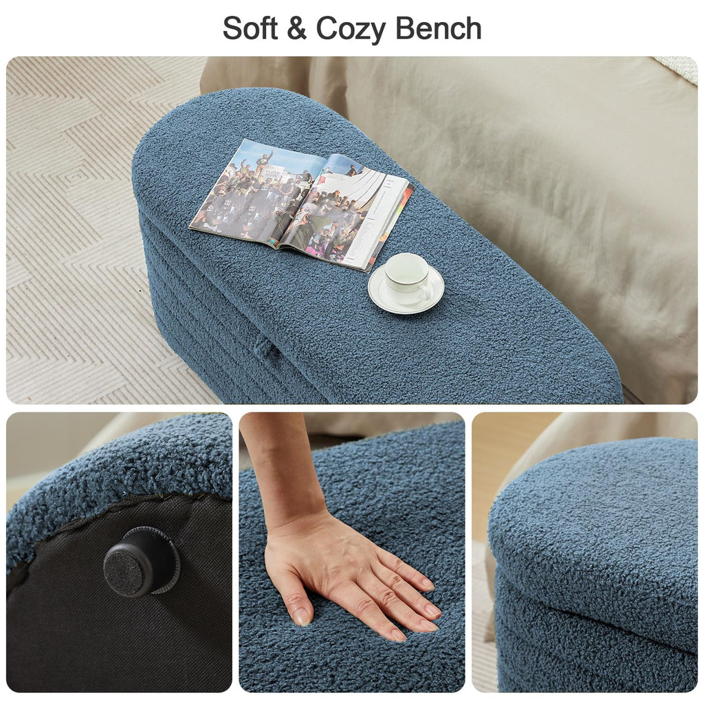 Storage Ottoman Bench, 45-Inch Boucle Upholstered Entryway Shoe Seat Bench with Storage, Modern Padded Blanket Chest