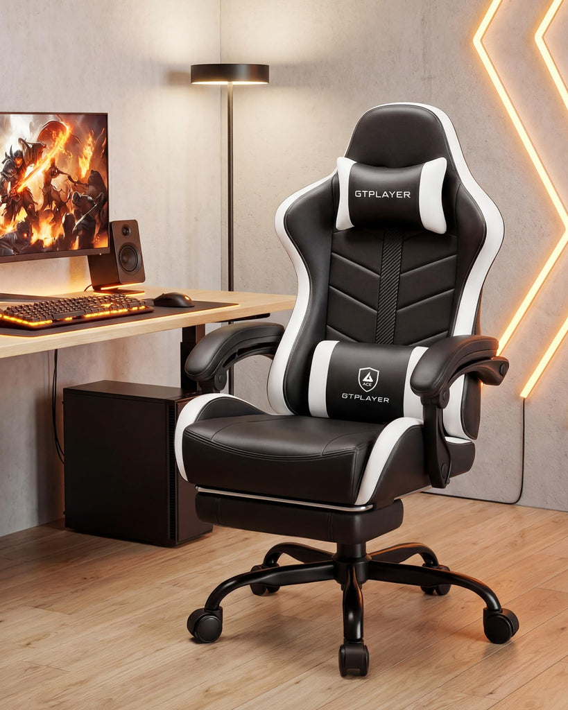 Gaming Chair for Adults, Computer Chair with Footrest, Snow White