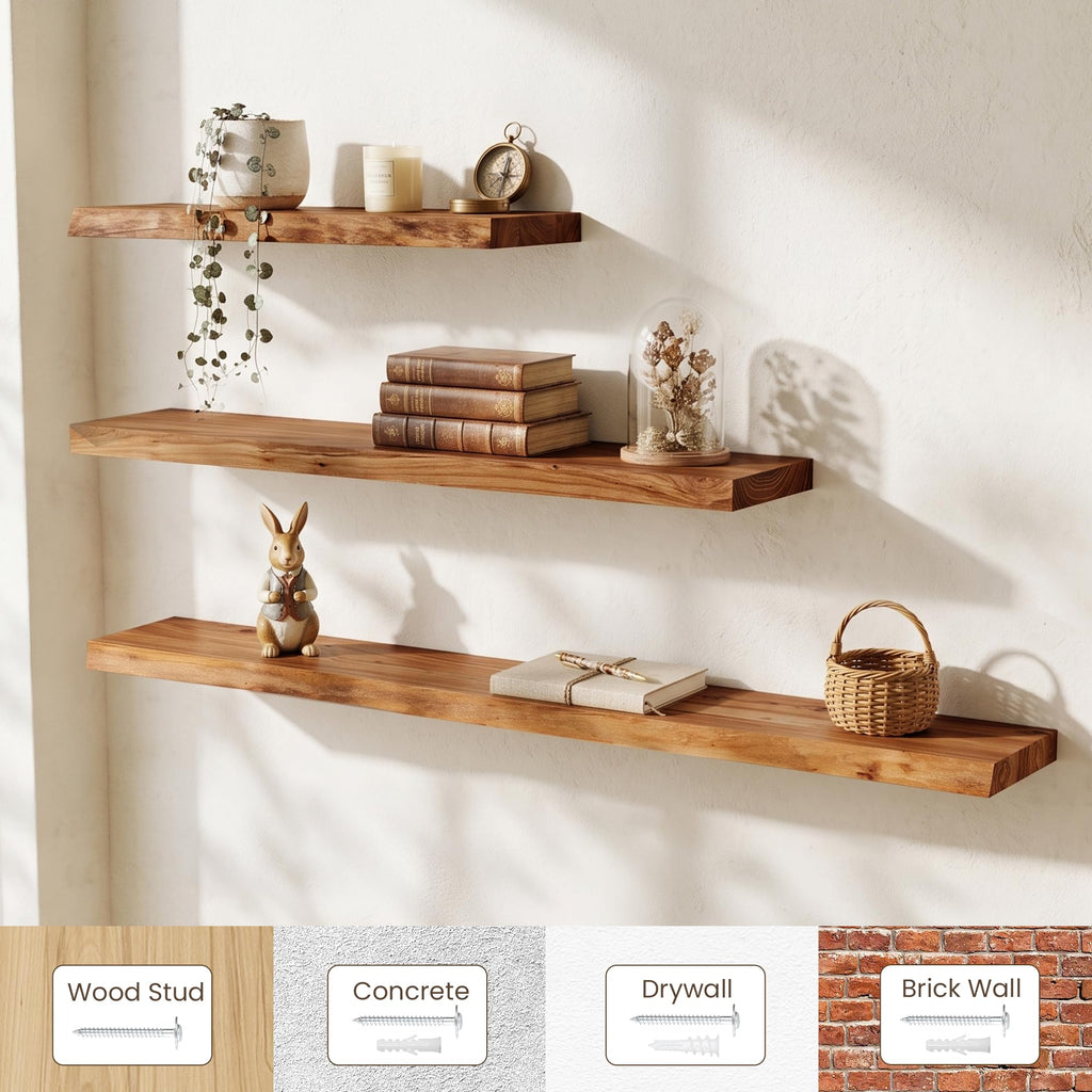 Elm Floating Shelves for Wall - 48 in Rustic Solid Wood Shelves with Heavy-Duty Invisible Bracket, Wall-Mounted